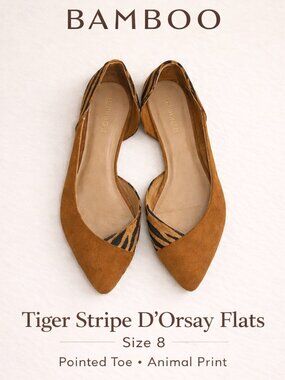 Bamboo Tiger Stripe D'Orsay Flats Brown Pointed Toe Animal Print Safari Size 8